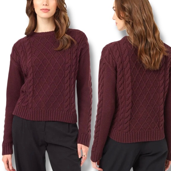 TEN TREE Organic Cotton Wool Poly Burgundy Cable Knit Long Sleeve Sweater Sz L - Picture 1 of 9